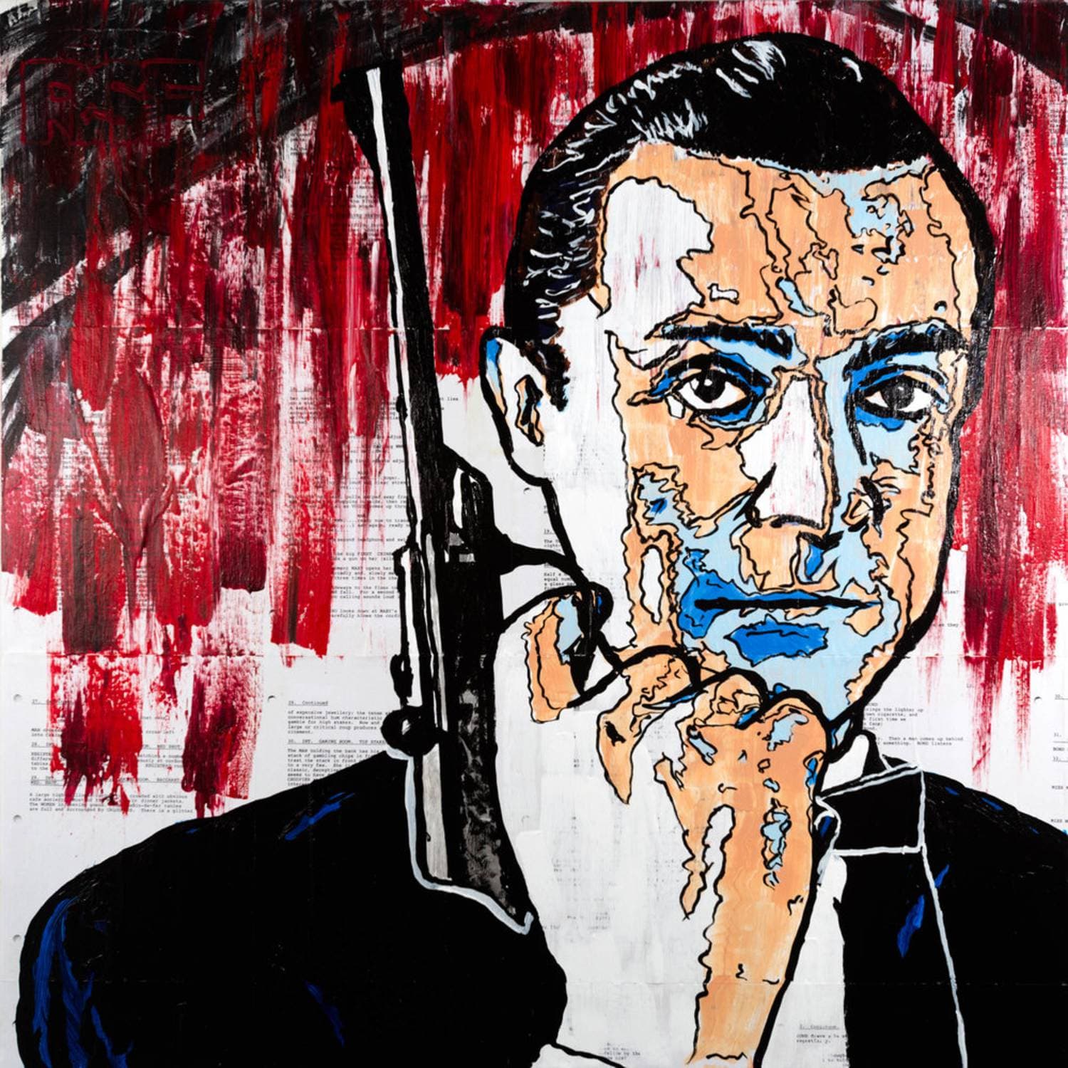 James Bond, acrylic on collage on canvas by R. Spencer Fink