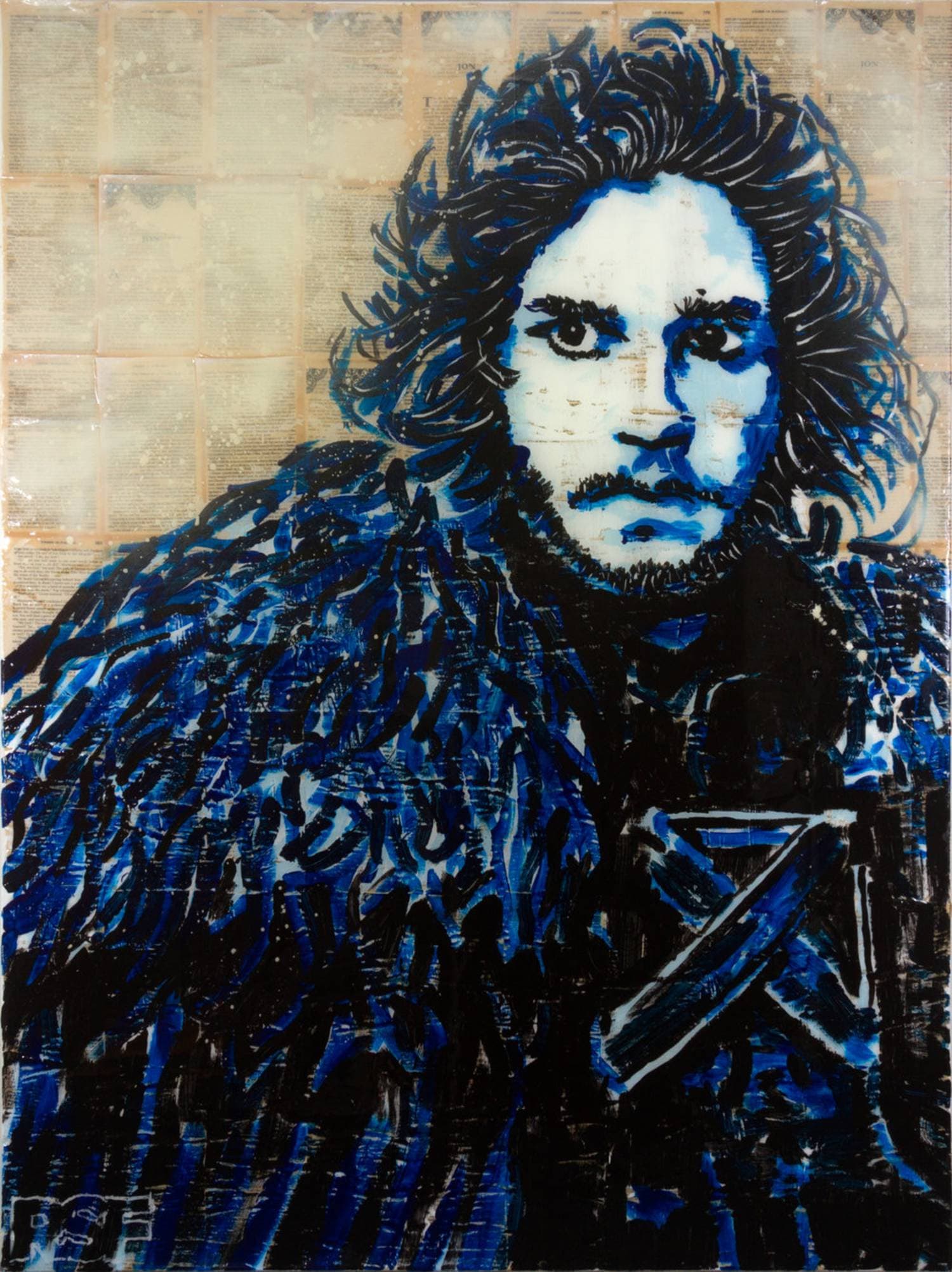 Jon Snow, acrylic on collage on canvas by R. Spencer Fink