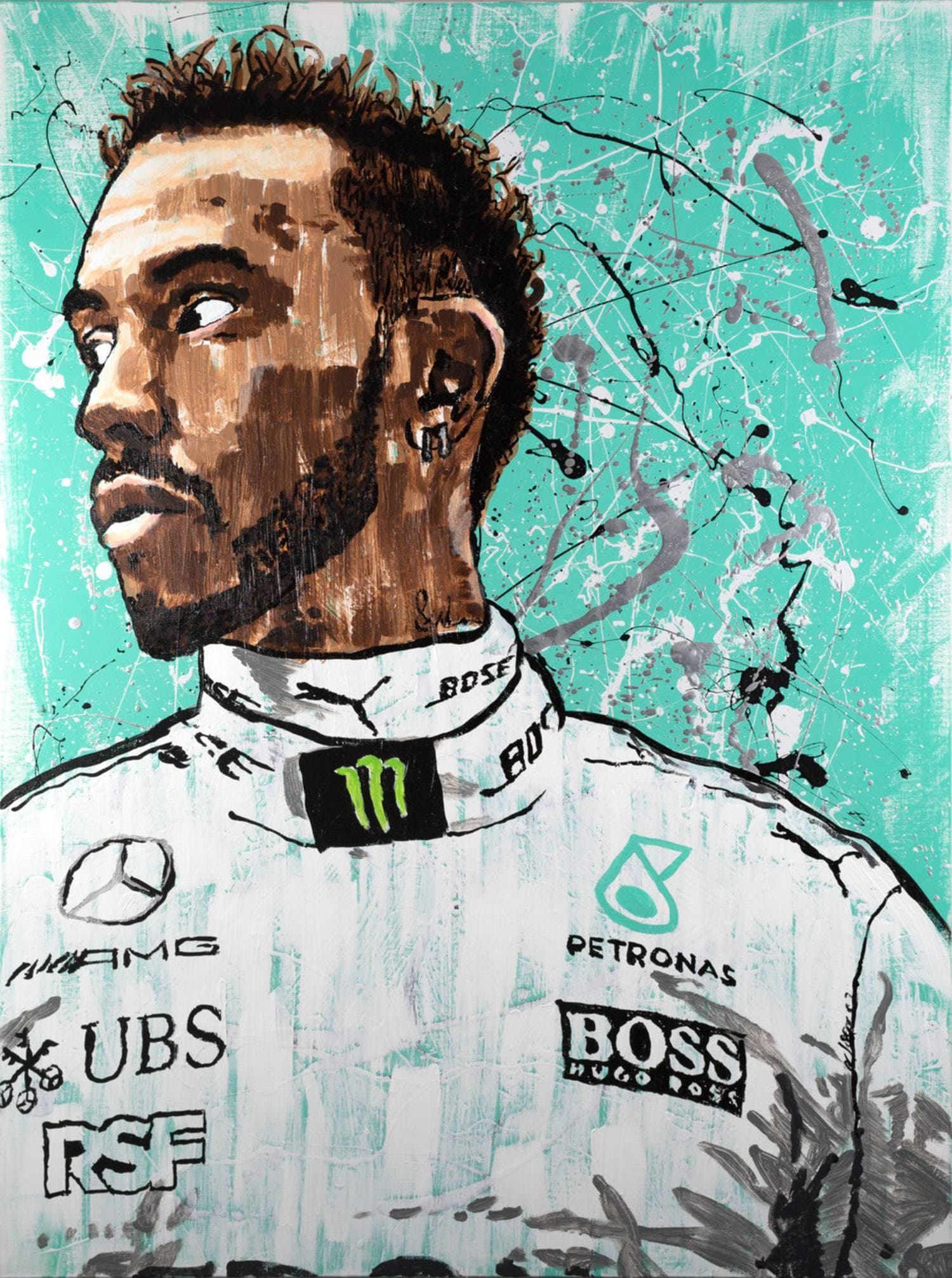Lewis Hamilton, acrylic on canvas by R. Spencer Fink