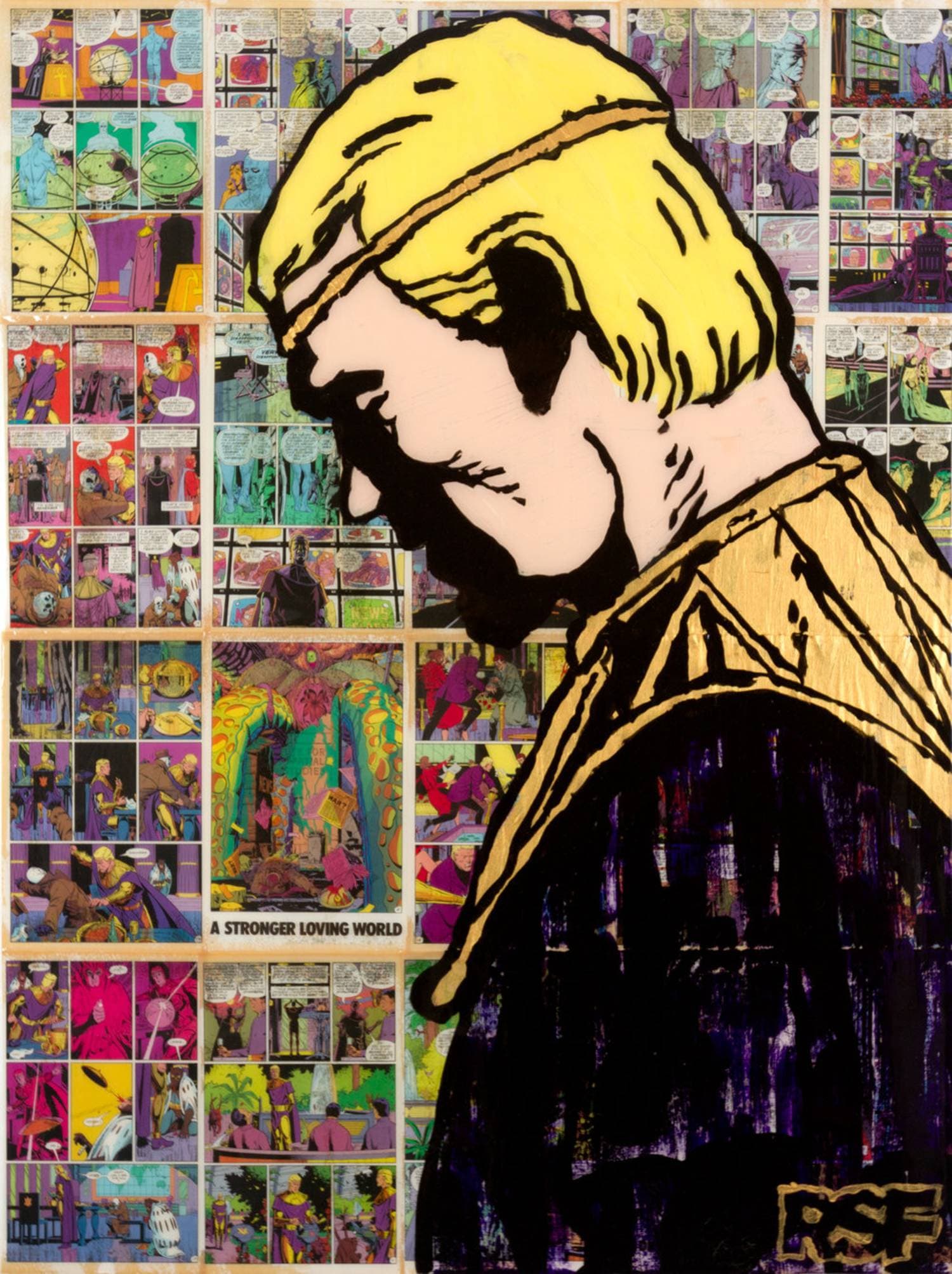 Ozymandias, acrylic on collage on canvas by R. Spencer Fink