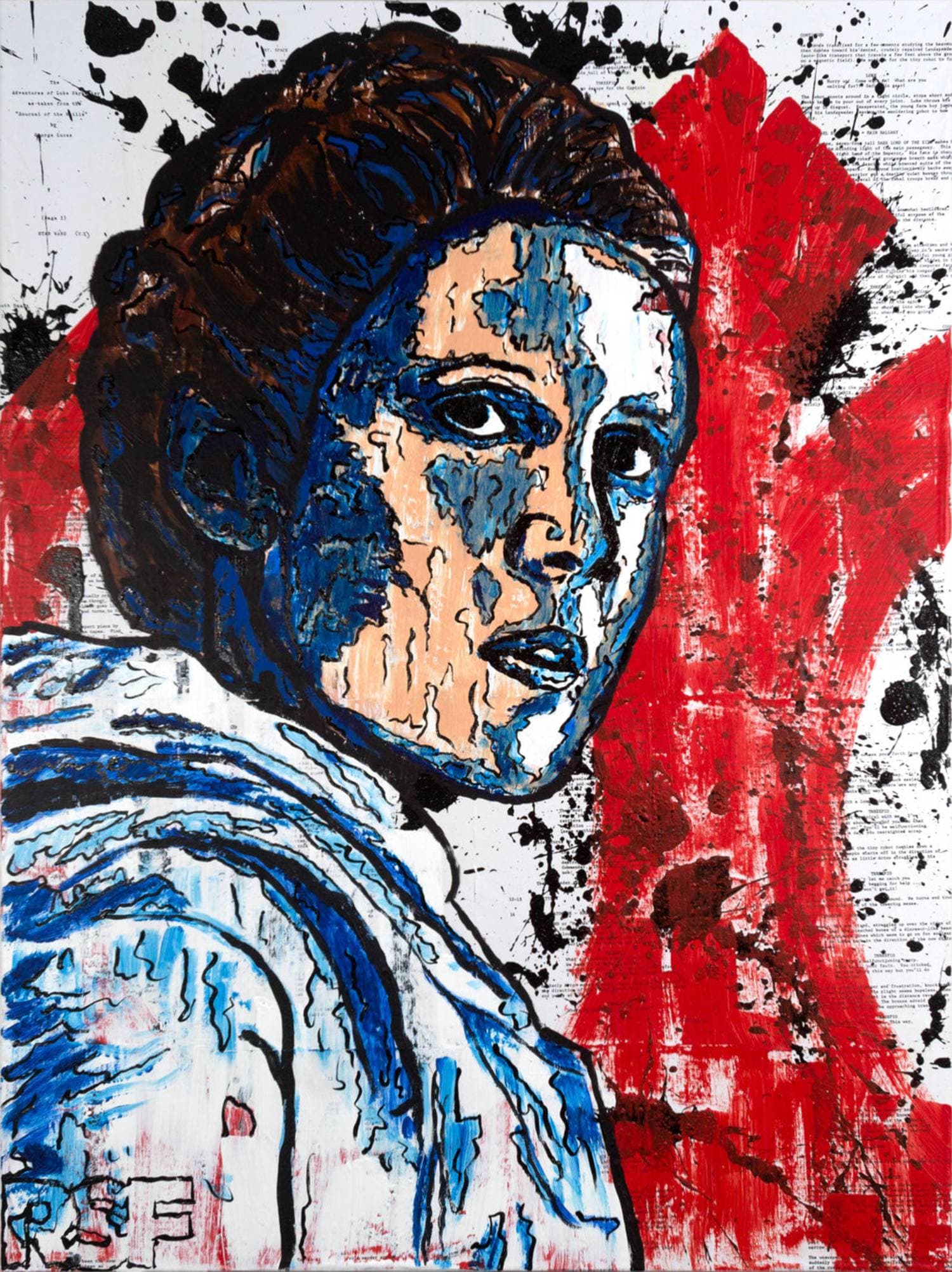 Princess Leia, acrylic on collage on canvas by R. Spencer Fink