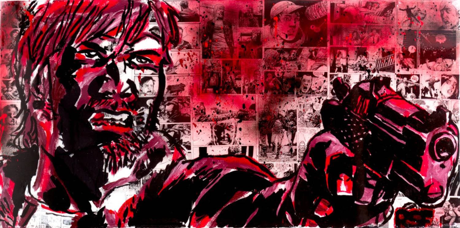 Rick Grimes, acrylic on collage on canvas by R. Spencer Fink