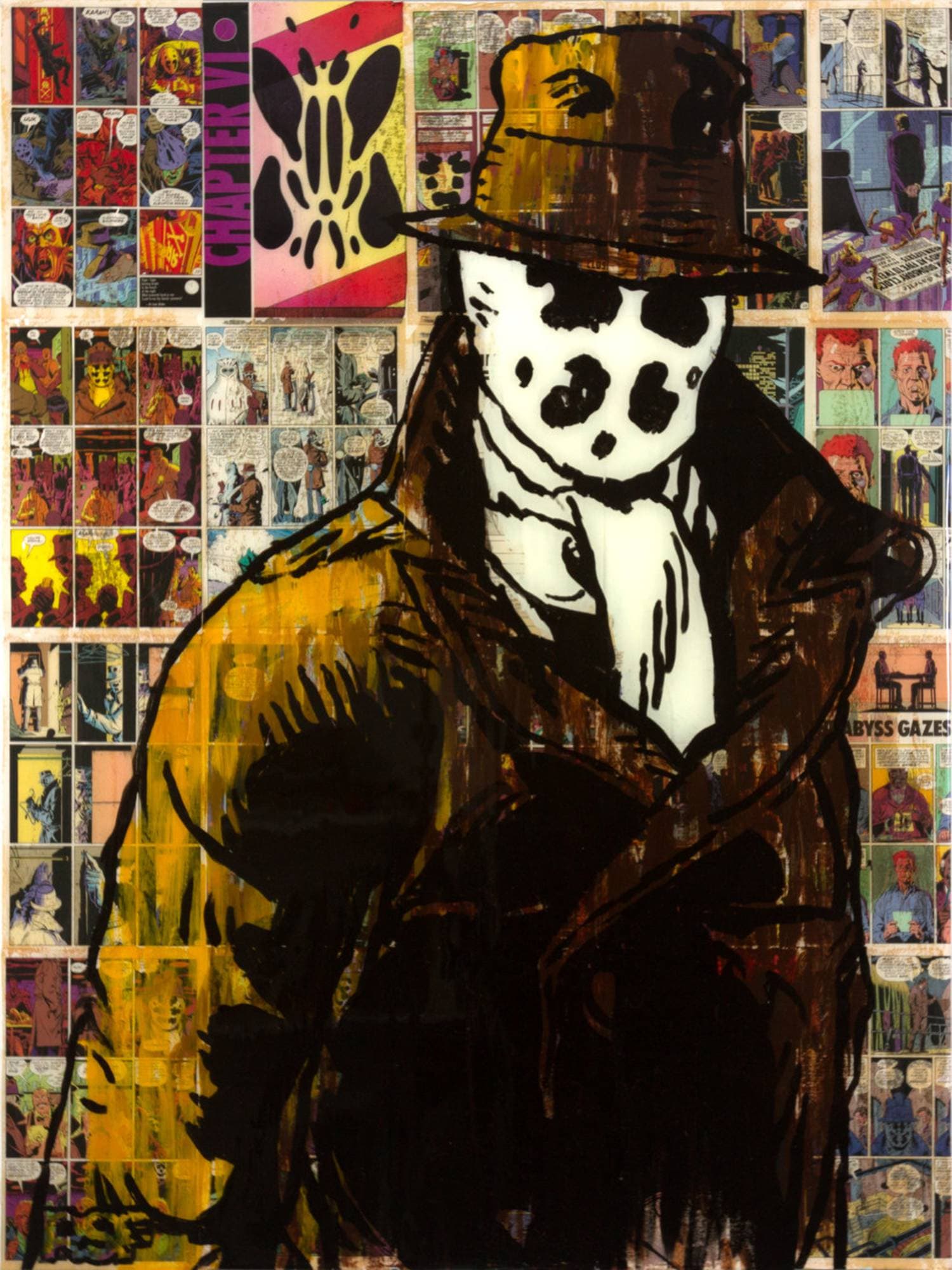 Rorschach, acrylic on collage on canvas by R. Spencer Fink